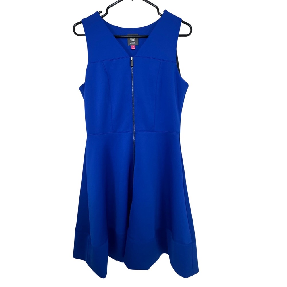 Vince Camuto Royal Blue Fit & Flare Front Zip Sleeveless Scuba Dress Size 10